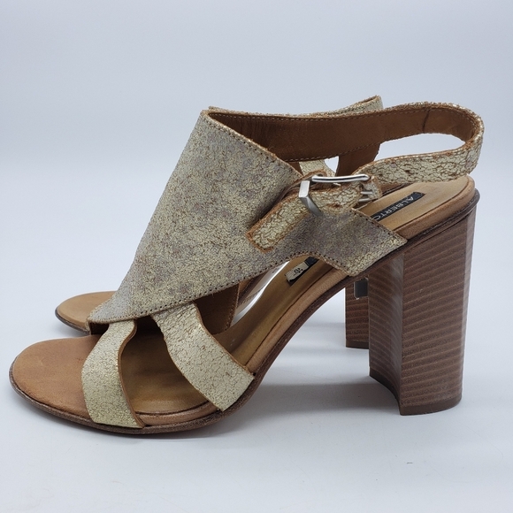Alberto Fermani heeled sandals Women EU 40 gold crackle leather side buckle - Picture 3 of 11